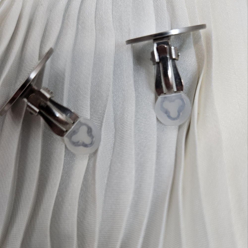 Hermes Vintage Clou de Selle Button Clip Earrings Matte Silver - Picture 3 of 9